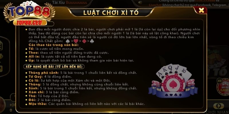 Giới thiệu về game Xì Tố Top88